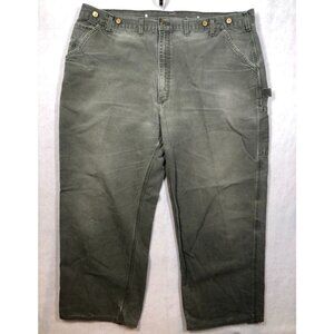 Vtg Carhartt Pants B11 Dungaree Fit Faded Moss Green Carpenter Mens 46x28 Hemmed